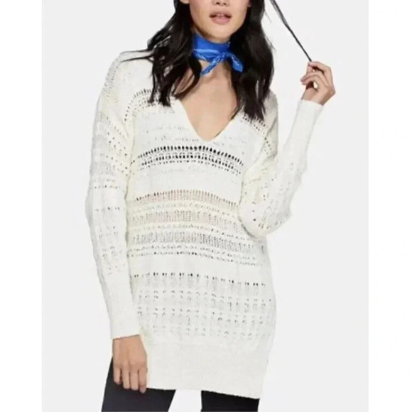 Free People Hot Tropics V-Neck Sweater Ivory Medium NEW - Picture 1 of 4
